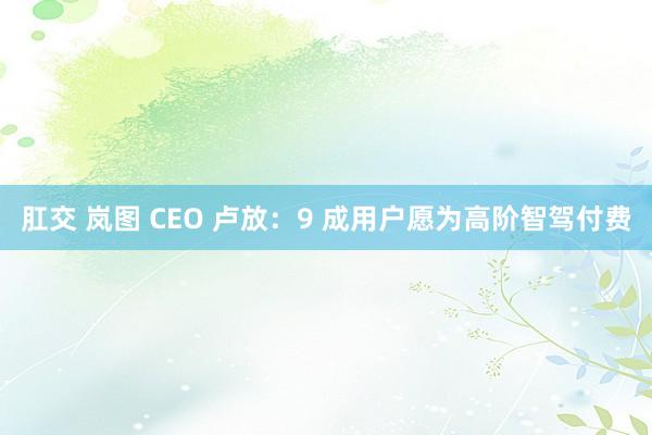 肛交 岚图 CEO 卢放：9 成用户愿为高阶智驾付费